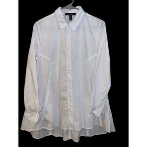 Ellen Tracy White Button-Down Tunic‎ Blouse Long Sleeve Flowy Shirt S